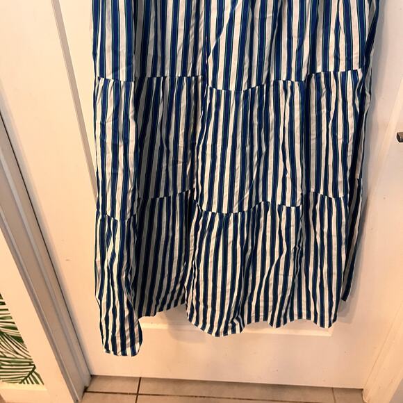 J. Crew Blue Tiered Cape Stripe Dobby Midi Dress Size XS - Picture 6 of 11